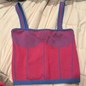 Zara Blue and Pink Ribbed going out top
